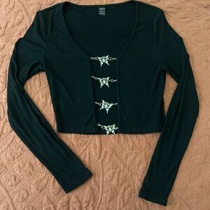 SHEIN Black Crop Cut Out Blouse